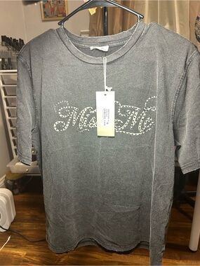 Miss Me Gray Rhinestone Logo Tee